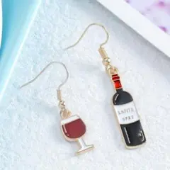 フック ピアス アシンメトリー　ワイン ボトル　グラス プレゼント　1019