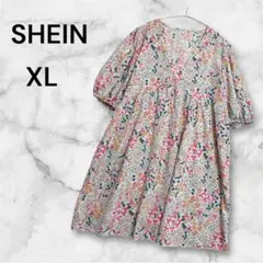 SHEIN シーイン【XL】レディース花柄ワンピースVネック ホワイト白