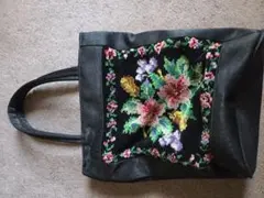 【極美品】シュニール織 花柄 トートバッグ ハンドバッグ ブラック