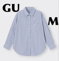 GU ストライプオーバーサイズシャツ(長袖) ブルー　M