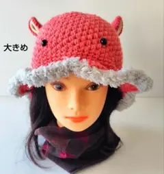 メンダコ　めんだこ　帽子　ふわもこ　赤　No.85 クロシェハット　秋冬