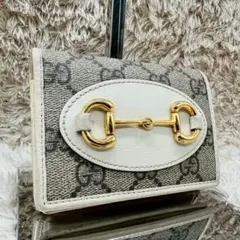 【美品】グッチ 二つ折り財布 ホワイト ホースビット スプリーム GG柄