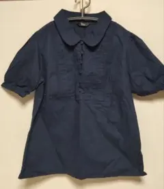 ネイビー 丸襟 半袖 ブラウス
