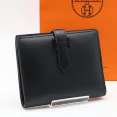 鑑定書付き【極美品】HERMES ベアンコンパクト　モノクローム　二つ折り財布のサムネイル