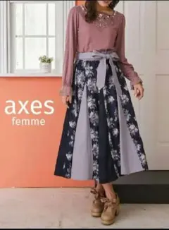 axes femme フラワープリント フレアスカート