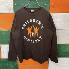 Gildan Tシャツ Mサイズ ブラウン 古着 Tシャツ 長袖 ロンT