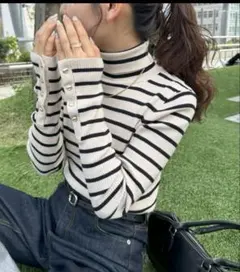 discoat ニット セーター リブ袖口ボタンタートル