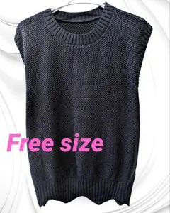 ブラック ニットベスト クルーネック [ Free size ]