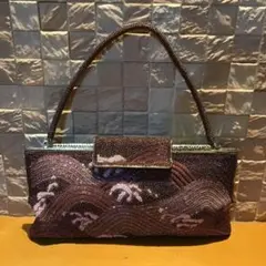 ビーズバッグ　vintage　総ビーズ刺繍　パーティ　昭和レトロ　パープル