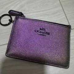 COACH パスケース　定期入れ　フラグメントケース　メタリック　紫　ピンク