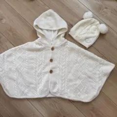 ミキハウス ベビーポンチョ ニット帽セット