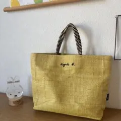 agnis b. ラフィアかごバッグ　ポーチ付き　アニエスベー　黄色　イエロー