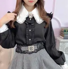 ROJITA オーバーレースリボンカラーブラウス ブラック フリーサイズ