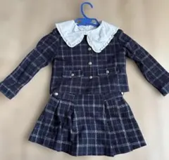 ZARA ネイビー・チェック ジャケット＆スカート風パンツ&シャツセット　入学式