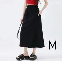 パンツ 巻き ロング ボトムス ボトム ブラック M 巻きスカート風