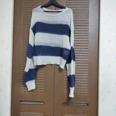 RETRO GIRL ストライプ クロップドニット