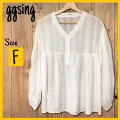 【ggsing】Vネック ブラウス チュニック レース模様 ゆったり ホワイト