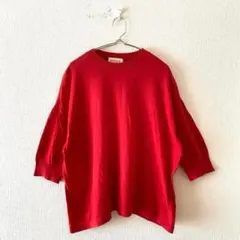 tumugu 強撚コットン ボリュームスリーブ ニット プルオーバー ブラウン tumugu: 強撚コットン ボリュームスリーブ ニット プルオーバー レッド