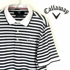 【美品】Callaway キャロウェイ ストライプポロシャツ　（白紺）LL