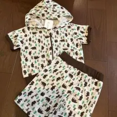 新品 80サイズ クマ柄フード付き セットアップ