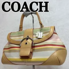 COACH Y2K Stripe Canvas Leather Hand Bag