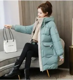 ミントグリーン 中綿コート フード付き