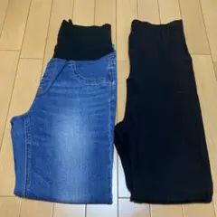 マタニティパンツ デニムと黒 2色セットS-M ユニクロ 他
