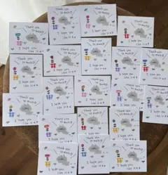 手書きサンキューカード「春⚮̈植木鉢ともふもふ子猫とお花」英文　ねこ