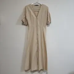 ZARA　バルーンスリーブ Aライン ワンピース　ロング　マキシ　綿　ベージュ