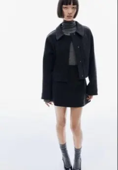 H&M 長袖ジャケット ブルゾン グレー ブラック ショート丈 韓国