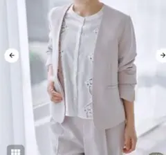 【COHINA】ソフトドビーノーカラージャケット（ピンクベージュ）