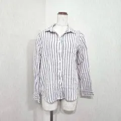 ナイスクラップ リネン混シャツ ホワイト系 マルチストライプ（F）