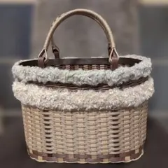 ブラウンベージュ二重ファーかごバッグ