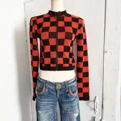 ZARA ジップジャケット 短丈 M-L リブ生地 ギンガムチェック y2k