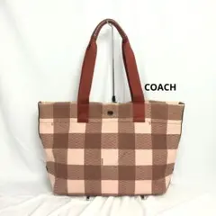 良品 COACH コーチ チェック柄キャンバストートバッグ