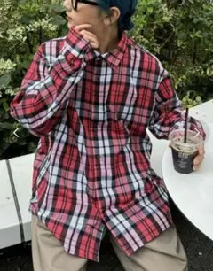 新品【CIAOPANIC TYPY】バスケット編みメッシュチェックシャツ　レッド