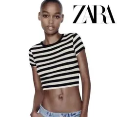 ZARA ボーダー クロップド丈 Tシャツ Sのサムネイル