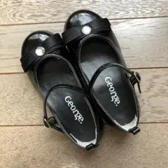 ほぼ未使用☆George 黒 フォーマルシューズ リボンとストーンの装飾付き