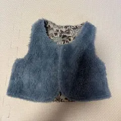 リバーシブル ベビーベスト 青 花柄