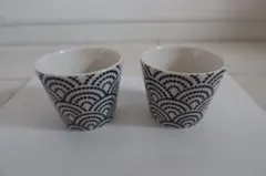 湯飲み 湯呑み 波模様 2個セット ペア 夫婦 蕎麦つゆ入れ そば猪口 蕎麦猪口