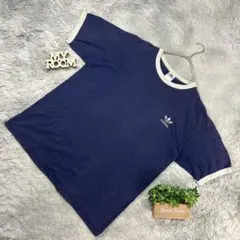 adidas アディダス ヴィンテージ風リンガーTシャツ L 紺色