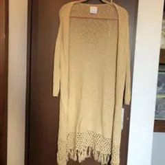 【美品】裾フリンジロングカーディガン　黄色