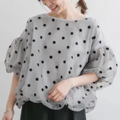 Toko kajin ボウタイリボンボリュームフリルドットオーガンジー 