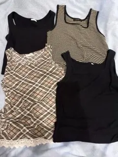 タンクトップ　4枚セット　まとめ売り（黒・チェック・ドット）