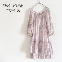 L'EST ROSEレオパード柄五分袖シフォンチュニック2ティアードレイヤードのサムネイル