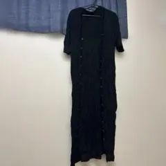 美品　ワッシャー加工半袖フード付き超ロングカーディガン