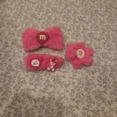 ピンクのファー ヘアアクセサリーセット