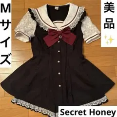 美品！シークレットハニー レースセーラー襟セットアップ 半袖 Mサイズ 黒