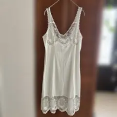 ヴィンテージレーススリップワンピ ホワイト インナー キャミワンピ 古着