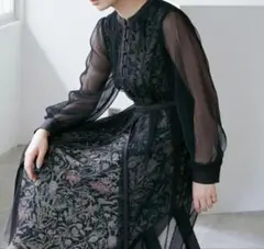 LL カラルス Vネック刺繍レースワンピースドレス 大きい オケージョン